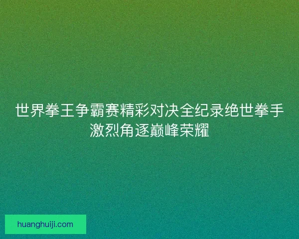 世界拳王争霸赛精彩对决全纪录绝世拳手激烈角逐巅峰荣耀 世界拳王争霸赛精彩对决全纪录绝世拳手激烈角逐巅峰荣耀