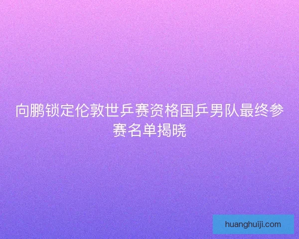 向鹏锁定伦敦世乒赛资格国乒男队最终参赛名单揭晓
